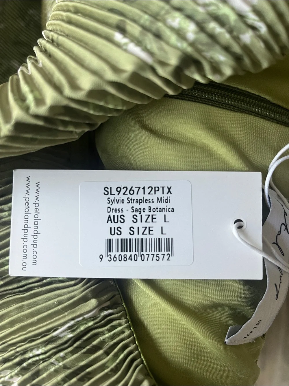 Petal & Pup Olive Green Floral Pleated Midi Dress with White Print - Picture 5 of 5